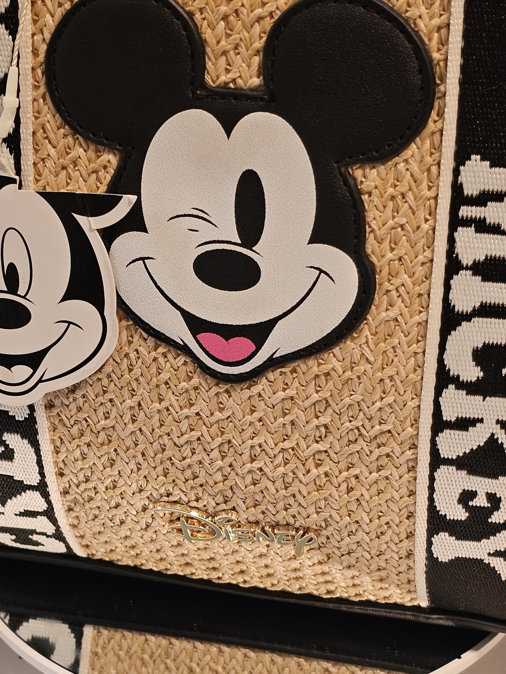 Disney Mickey Mouse Rafia Black & Natural Crossbody Bag - Picture 2 of 16